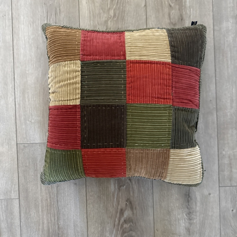 Vintage Woolrich Corduroy Throw‎ Pillows Patchwork 18" w/ Feather Fill